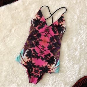 Roxy Palm Kaleidoscope print strappy one-piece, Sm